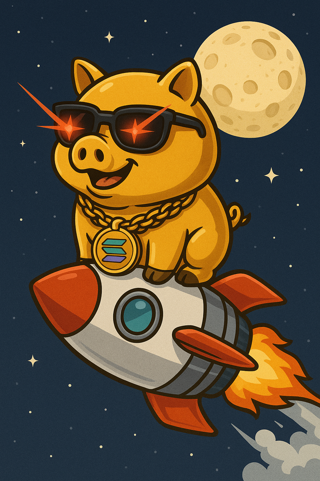 Chango riding a rocket to the moon